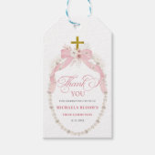 Étiquettes-cadeau Pearl rose Boho Premier Merci de communion (Devant)