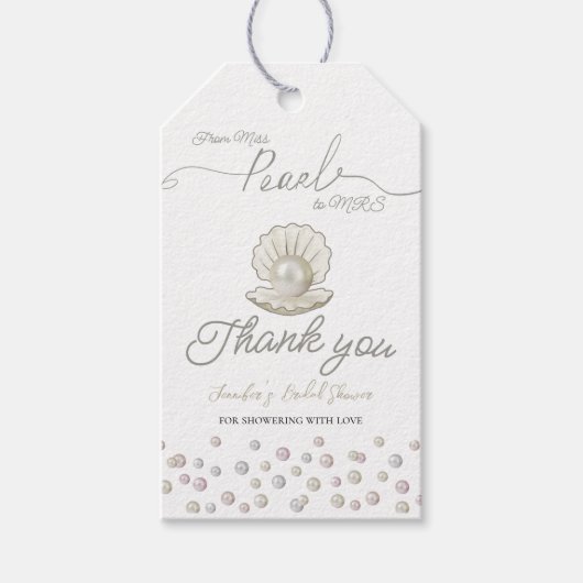 Étiquettes-cadeau Pearl & Shell Pearlcore Mlle à MRS Fête des mariée (Devant)