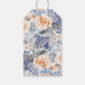 Étiquettes-cadeau Pêche et fleurs bleues Mariage élégant (Dos)