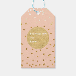 Étiquettes-cadeau Pêche et or brillant confetti points chic moderne