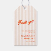 Étiquettes-cadeau Pêche et Tangerine Mariage rétro rayé (Devant)