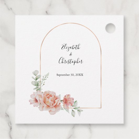 Étiquettes Cadeau Pêche Floral tendance Arc verdure Mariage moderne (Dos)