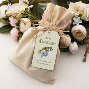 Étiquettes-cadeau Pêche Sage Green Reel Baby shower excité