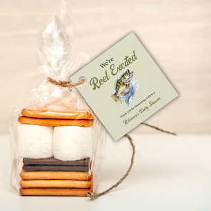 Étiquettes Cadeau Pêche Sage Green Reel Baby shower excité