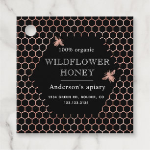 Étiquettes Cadeau peigne métallique rose or monogramme miel