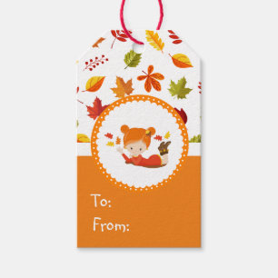 Étiquettes-cadeau Peint à la main Automne Adorable fille