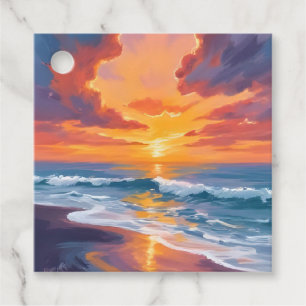 Étiquettes Cadeau Peinture Aquarelle Océan Coucher de Soleil Plage
