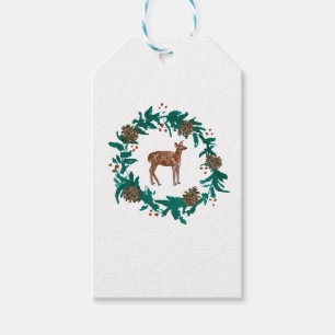 Étiquettes-cadeau Peinture de couronne de Noël de cerf de bébé