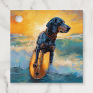 Étiquettes Cadeau Peinture de surf de plage de Bluetick Coonhound