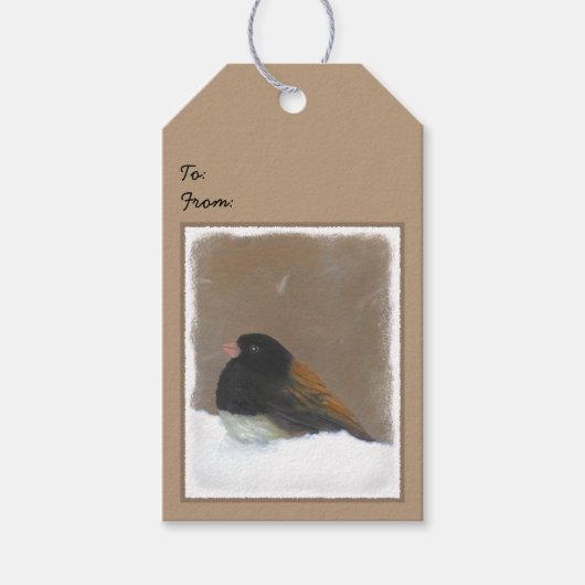 Étiquettes-cadeau Peinture Junco foncée - Art original pour oiseaux (Devant)