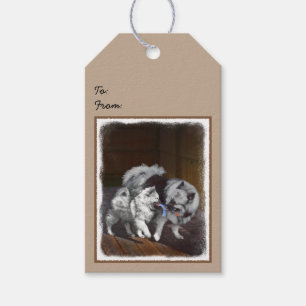 Étiquettes-cadeau Peinture Keeshond Playtime - Jolie art original ch