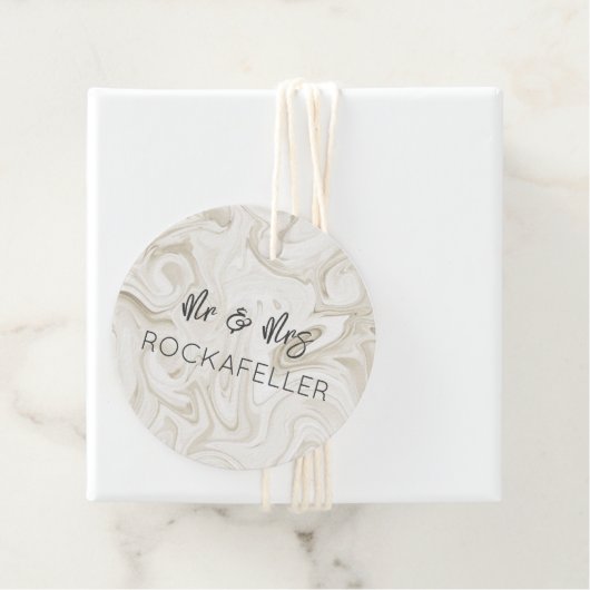 Étiquettes Cadeau Peinture marbrée M&Mme NOM Mariage Enveloppement é (En situation)