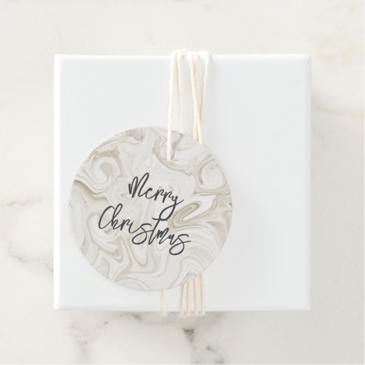 Étiquettes Cadeau Peinture marbrée sur tons blancs Mariage de Noël (En situation)