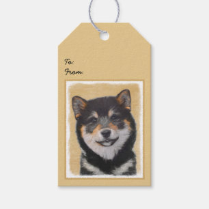 Étiquettes-cadeau Peinture Shiba Inu (Noir et Tan) - Art Chien