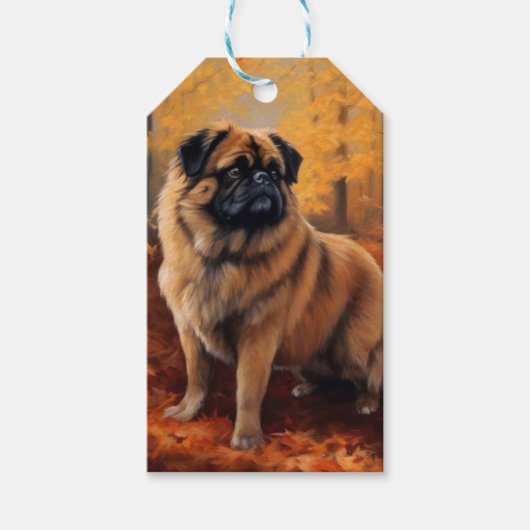 Étiquettes-cadeau Pekingese à l'automne Feuilles automne Inspire (Devant)