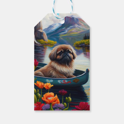 Étiquettes-cadeau Pekingese sur une pagaie : une aventure Pittoresqu (Dos)