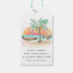 Étiquettes-cadeau Pélican et palmier Plage tropicale Noël