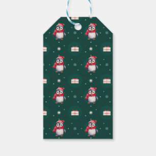 Étiquettes-cadeau Penguin Père Noël Green Joyeux Joyeux motif de Noë