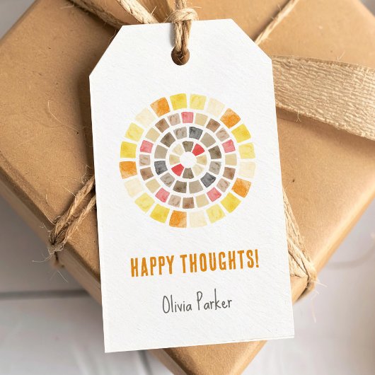 Étiquettes-cadeau Pensées heureuses avec cercle aquarelle