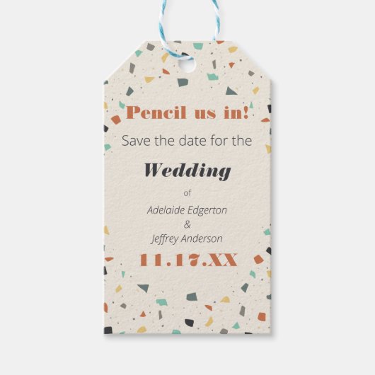 Étiquettes-cadeau Pensez-nous dans Save Date Terrazzo Tile (Devant)