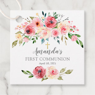 Étiquettes Cadeau Peonies Rose Floral Première sainte communion