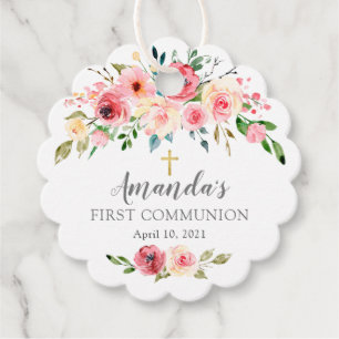 Étiquettes Cadeau Peonies Rose Floral Première sainte communion