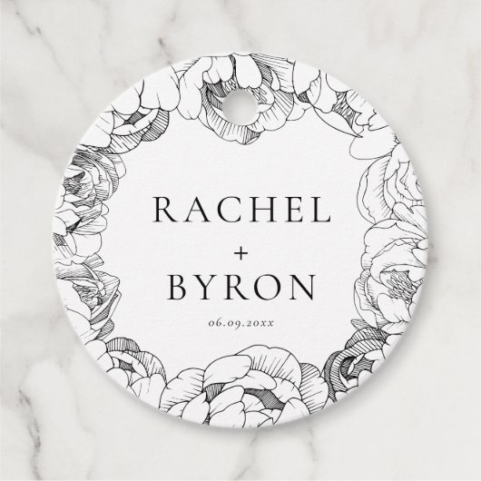 Étiquettes Cadeau Peonys noir et blanc élégant mariage (Devant)