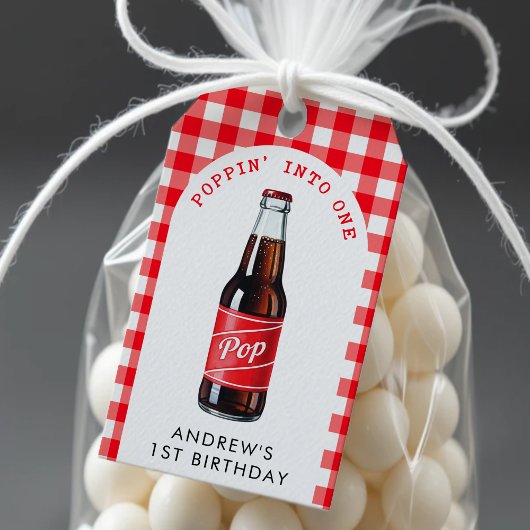 Étiquettes-cadeau Pépingler dans un soda Plaid Rouge 1er anniversair