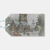 Étiquettes-cadeau Père Noël ancienne avec enfants devant une église (Dos Horizontal)