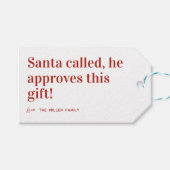 Étiquettes-cadeau Père Noël appelée | Noël mou (Devant (Horizontal))