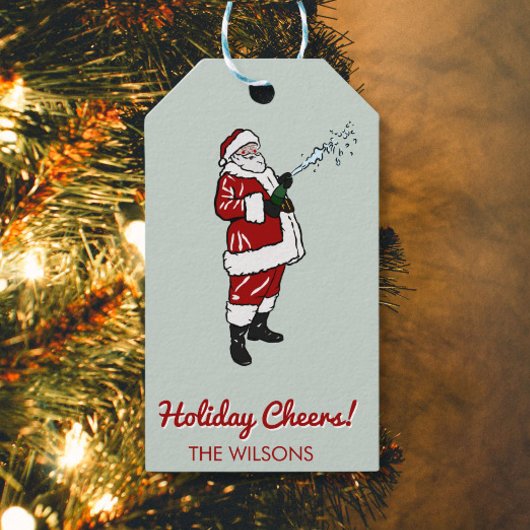 Étiquettes-cadeau Père Noël avec Bouteille de Champagne