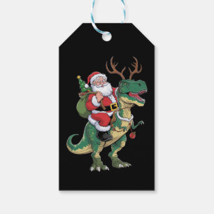 Étiquettes-cadeau Père Noël équitation Dinosaur T-Rex Noël Escadron 
