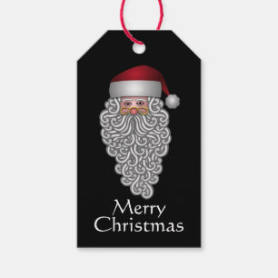 Étiquettes-cadeau Père Noël festive en barbe bouclée noir