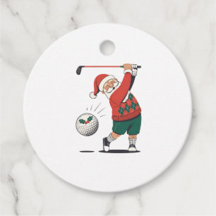 Étiquettes Cadeau Père Noël Jouer Golf Joueur de Noël
