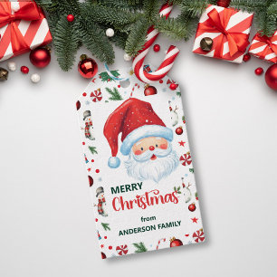Étiquettes-cadeau Père Noël mignon et Motif festif Joyeux Noël