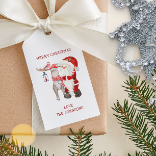 Étiquettes-cadeau père Noël Reindeer et le cardinal Noël personna