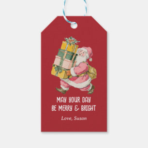 Étiquettes-cadeau Père Noël rétro nostalgique - Noël en rouge
