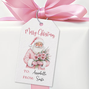 Étiquettes-cadeau Père Noël rose Noël