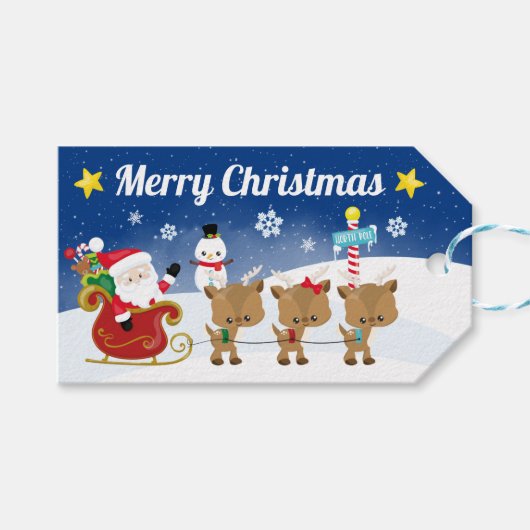 Étiquettes-cadeau Père Noël Sleigh and Reindeer Night Sky Cadeau de (Devant (Horizontal))