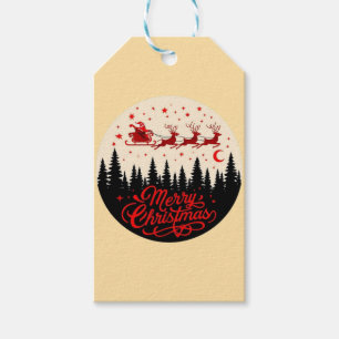 Étiquettes-cadeau Père Noël Sleigh Joyeux Noël Forêt Scène Art"