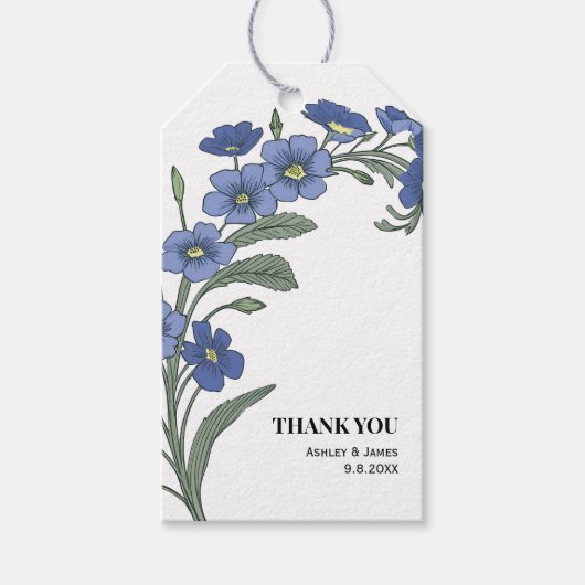 Étiquettes-cadeau Périwinkle Bleu Moderne Mariage Floral Merci (Devant)