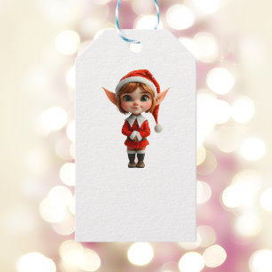 Étiquettes-cadeau Perky Girl Christmas Elf White Cadeau Tags