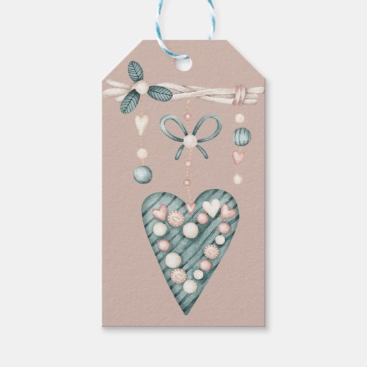 Étiquettes-cadeau Perles de Coeurs Valentin Vert Moderne (Devant)