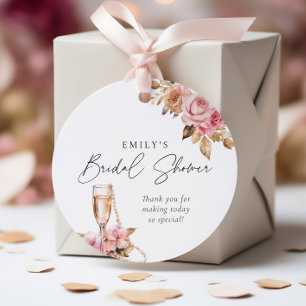 Étiquettes Cadeau Perles Pétales & Prosecco Fête de Mariage Florale
