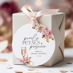 Étiquettes Cadeau Perles Pétales & Prosecco Fête Florale de Mariage