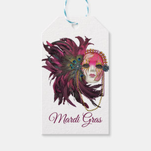 Étiquettes-cadeau Perles, plumes et masque de mardi gras