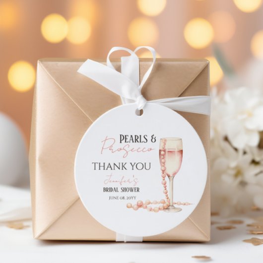 Étiquettes Cadeau Perles & Prosecco Rose Pâle Cadeau de Réception de