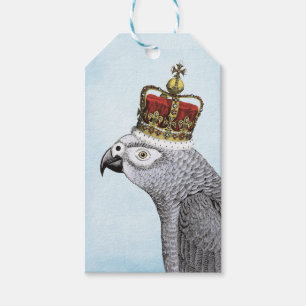 Étiquettes-cadeau Perroquet gris avec la couronne royale