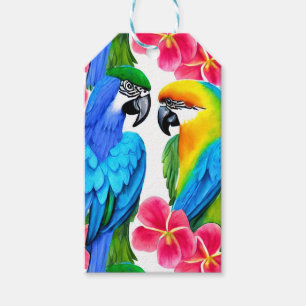 Étiquettes-cadeau Perroquets colorés aux fleurs tropicales