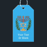 Étiquettes-cadeau Persian Magen David Menorah<br><div class="desc">Cette image a été adaptée à partir d'un carrelage juif perse antique et présente une menorah avec un Magen David (Étoile de David) encadré de branches d'olivier. Les imperfections de l'image originale peinte à la main ont été conservées. Ajoutez votre propre texte supplémentaire à l'envers.</div>